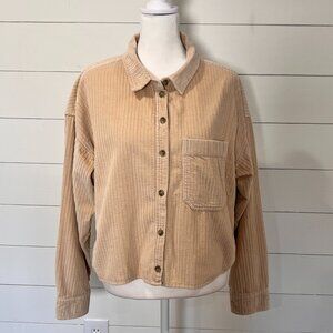 American Eagle Cream Crop Waist Corduroy Long Sleeve Button Down Size M